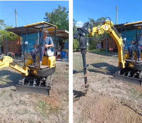 Multi-functional! PNY-ME-17B Mini Excavator with Auger at Work